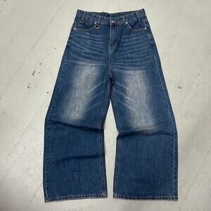 BLUE WIDE LEG BAGGY DENIM WAIST 30 FLAT